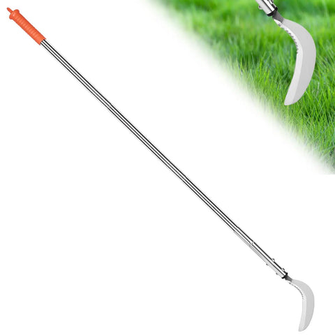 Stand Up Weeding Sickle With Adjustable Long Handle Stainless Steel Double Serrated Blade Grass Sickle Lightweight Garden Tool
