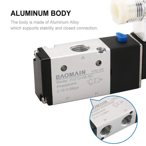Electric Solenoid Valve 12V DC Pilot Operated 2 Position 3 Way One Quarter Inch PT Port Aluminum Body with lampshade junction box