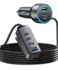 Super Fast 127.5W Usb C Car Charger With Six Powerful Ports For Blazing Quick Device Power Ups And Seamless Travel Vibes On Your Favorite Whip For Weekend Getaways And Daily Commutes with detachable cable and six ports.