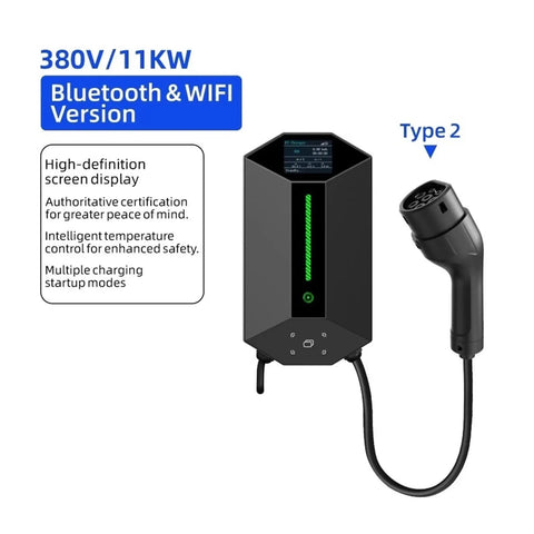 Top Shelf Smart EV Charger Wall Box With Bluetooth And Wifi App Tracking Rfid Card Swipe Type Two Plug 11kW high-definition display