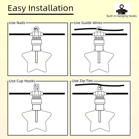 Installation options for Outdoor Star String Lights Waterproof 32 Ft LED Dope Twinkle Lights 10 Stars Connectable