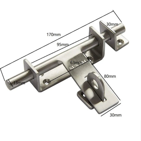 Heavy Duty Stainless Steel Slide Bolt Gate Latch Beefed Up Rock Solid Barn Door Security Lock With Countersunk Screws Rust Resistant Build, 170mm size.