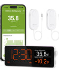WiFi Freezer Thermometer Alarm With Digital Monitor Hub, App And Email Alerts, 2 Year Data Export, No Subscription Fee, 2 Remote Temperature Sensors For Home Refrigerator And Freezer with phone and hub display