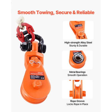 2-Ton Snatch Block With G80 Chain And Swivel Shackle 3 Inch Sheave For 3/8 Inch Wire Rope Heavy Duty Tow Truck Recovery Pulley details