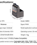 4CH 2.4GHz RC Receiver With SBUS2 And 8.4V High Voltage Internal Antenna, T-FHSS compatible, showing dimensions and specs