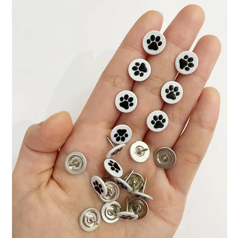 White Paw Print Upholstery Tacks 100 Piece Kit Flat Furniture Decorative Pins With Cute Dog Motifs For Couches Sofas And Wood Projects Big Time Room Refresh in hand.