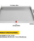 Heavy Duty 28 By 30 Inch Stainless Steel Washing Machine Drain Pan With Four Anti Vibration Feet Floor Saver, with dimensions
