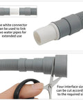No Sweat 10 Foot Washing Machine Drain Hose Extension Kit With Universal Couplers showing gray tubing and white connector for linking.
