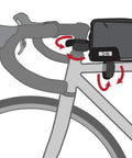 Illustration of Ride Ready Top Tube Frame Bag 1L Gas Tank Style Bike Bag With Waterproof Zippers attached to bicycle frame.