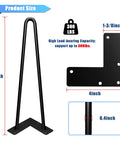 Hairpin Leg Set 16 Inch Black Metal Table Legs With Rubber Floor Protectors detailed measurement and load capacity