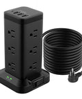 Beefy Power Strip Tower With USB Ports And Surge Protector 12 Outlets And 4 USB Ports Including USB C 10 Ft Extension Cord