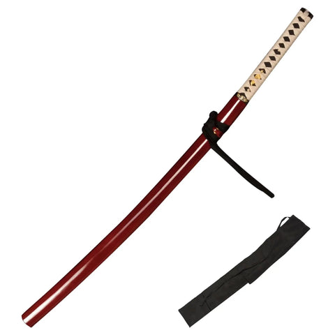 Badass 40.2 Inch Hand Forged Full Tang Metal Sword With Red Scabbard and Black Portable Sword Bag