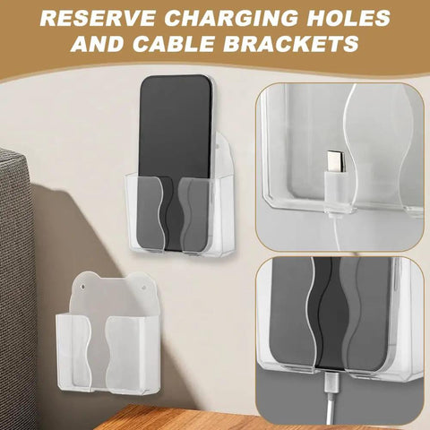 Two Pack Wall Mounted Phone Holder With Charging Hole Self Adhesive Clear Phone Cradle Bedside Organizer for charging