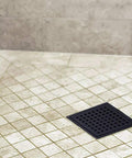 6 Inch Stainless Steel Shower Floor Drain With Threaded Adapter And Removable Grid Cover With Slick Matte Black Finish