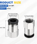 Push To Connect Fittings 4 Piece Set For Three Eighths Inch OD Tube To One Quarter Inch NPT Nickel Plated Brass