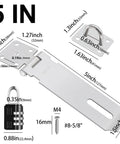 2 Pack 5 Inch 304 Stainless Steel Hasps Latch Set with Screws for Gates Doors Cabinets and Closets, dimensions displayed