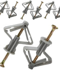 100 Pcs Gray Drywall Anchors Expansion Screws Kit For Plasterboard Walls With Self Tapping Screws, Rust-Resistant Yellow Zinc-Plated Carbon Steel, Easy Install, Strong Hold For TVs, Shelves, Mirrors, And Frames. Gray drywall anchors with self-tapping screws