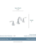 Dimensions of Eva Brushed Nickel Two Handle High Arc Widespread Bathroom Faucet With No Fuss 8 To 16 Inch Install For 3 Hole Sink Setup
