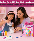 Grow Your Own Unicorn Crystal With This Hands On STEM Kit For Kids Ages 8 12 A Fun Screen Free Science Craft That Merges Science And Art boxed unicorn crystal kit with child and adult mixing powder