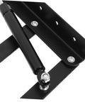 Black metal heavy-duty lift hinge with spring-loaded arm for drop-leaf table; mounting holes visible.