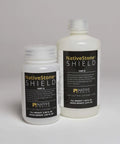 Two-part sealant bottles, NativeStone Shield, 3.38 oz and 1.35 oz, for heavy duty concrete protection, part A and B.