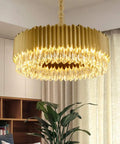 Next Level Gold Crystal Chandelier Round Ceiling Light Three Color Dimmable Modern Pendant Lamp 80cm Diameter with gold finish and crystal accents.