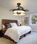 Industrial 42 Inch Ceiling Fan With Light And Retractable Blades, Vintage Acrylic Chandelier Style Ceiling Fan Light Fixture in bedroom
