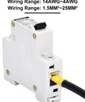 Heavy Duty AC DC Miniature Circuit Breakers 2 Pack Single Pole 10 Amp mounted with wiring visible for solar disconnect.