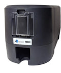 Ready To Roll Dual Sided Id Card Printer System With Hd Webcam, Plug And Play Management Software Bundle, Includes One Hundred Pvc Badge Cards And Full Color Ribbon, Made In Usa - Forge 1E printer front view.