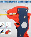 2 In 1 Self Adjusting Wire Stripper And Cutter With Depth Stop Automatic Wire Stripping Pliers shown stripping yellow wire