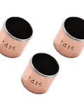 Three Piece Self Lubricating Oilless Bushing Sleeve Bearing 0.55 Inch Bore 0.62 Inch Outside Diameter 0.59 Inch Length Carbon Steel Sintered Bronze Plain Bearing showing three bushing sleeves.
