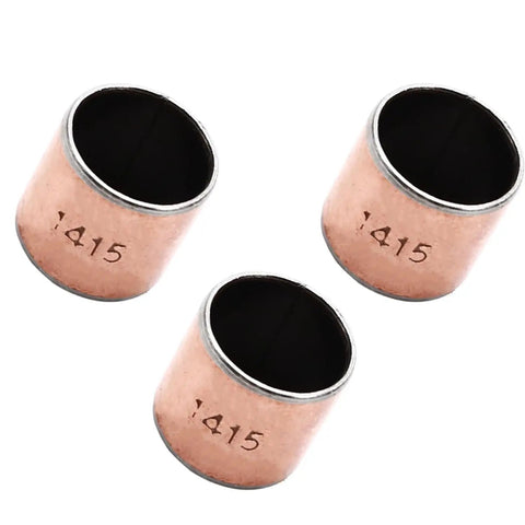 Three Piece Self Lubricating Oilless Bushing Sleeve Bearing 0.55 Inch Bore 0.62 Inch Outside Diameter 0.59 Inch Length Carbon Steel Sintered Bronze Plain Bearing showing three bushing sleeves.