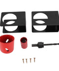 Top Tier Door Entry Lock Installation Kit With Precision Guide Template And Hole Saw Tools Fits 1 3/8 To 1 3/4 Inch Wood Doors For Mess Free Cutouts Every Time, two black guides, red hole saws, arbor, screws