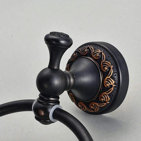 Oil Rubbed Bronze Round Towel Ring Wall Mounted With Flower Base Brass Towel Holder For Bathroom Accessories Screw In Mount