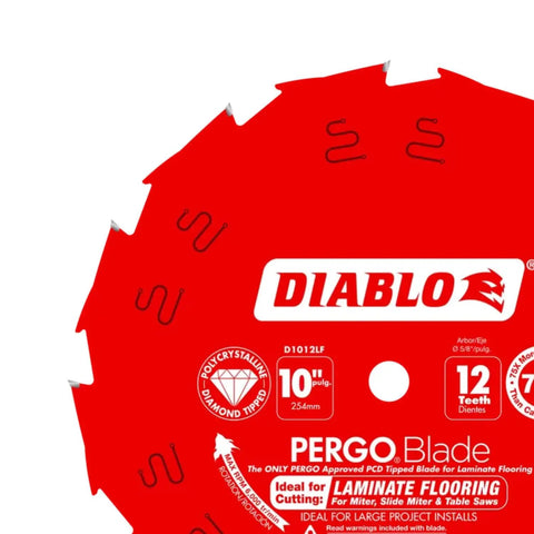 PergoBlade Saw Blade For Laminate And Wood Flooring, 10 Inch Diameter, features 12 teeth and PCD tip for clean cuts