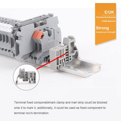 DIN Rail End Stopper Bracket For 35mm Wide Guide Rail Terminal Blocks Screw Clamp End Fixing Block Built Tough PA66 Nylon Fire Retardant