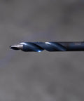 Close-up of drill bit in Onyx 21pc TurboStep HSS Drill Bit Set With Patented Stepped Tip, No Walk, No Pilot Holes, Pro Grade Bits for Metalworking.