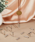 60Pcs Bolo Tie Tips And Cap Buckles Set In Silver Tone, 21.5mm Long With 4mm Inner Diameter, Alloy Bolo Findings For DIY Jewelry Making, Garment Decoration And Craft Projects, Platinum Finish, shown with cord and tips