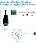 Rock Solid 12V DC Power Splitter With Two Male And Two Female Barrel Connectors For LED Strip Lights And CCTV Cameras dimensions and connectors specifications.