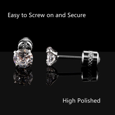 Dainty Titanium Surgical Steel Cz Stud Earrings Multipack Hypoallergenic 316L Nickel Free Screw Back Studs Built For Sensitive Ears showing polished stones and secure back.