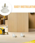 10 Pack Round Wood Cabinet Knobs Single Hole White Drawer Pulls on workbench with tools, showcasing easy installation.