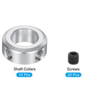 Aluminum Shaft Collar Set Screw Clamping Style, 12mm and One Half Inch Bore, Silver Finish, 10 Pack displayed with screws