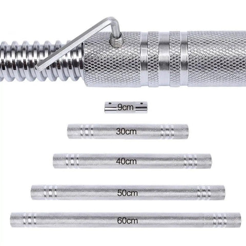 Dumbbell To Barbell Connector Bar With Ultra Precision Thread Design showing steel components for home gym use.