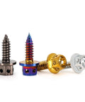PVD Blue Burnished 304 Stainless Steel External Hex Flange Self Tapping Screws Set M4 And M5 in assorted colors, 10 pieces.