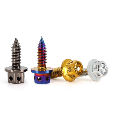 PVD Blue Burnished 304 Stainless Steel External Hex Flange Self Tapping Screws Set M4 And M5 in assorted colors, 10 pieces.