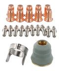 Ultimate 22 Piece Plasma Cutting Consumables Kit For IPT-60 PT-60 And IPT-40 Torch Heads, including electrodes, nozzles, and holder cap.