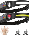 Rechargeable 2 Pack Headlamp With 230 Degree Wide Beam, Motion Sensor, 7 Mode LED Forehead Light For Adults, Red Light Headlamp