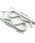 2 Pack Stainless Steel R Clips Hairpin Cotter Pins For Quick Securement M5x100 Zinc Coated, dimensions labeled, front view.