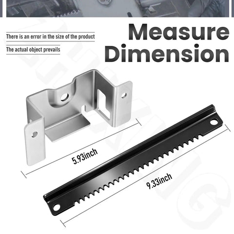 Steering Rack Service Kit parts showing a 5.93-inch bracket and 9.33-inch rack, used in CC30, CC30H, CC30E, and R1000 mowers.