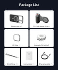 Package contents for Master Grip Universal Magnetic Phone Grip With C03 Selfie Light Kit, includes phone case and accessories.